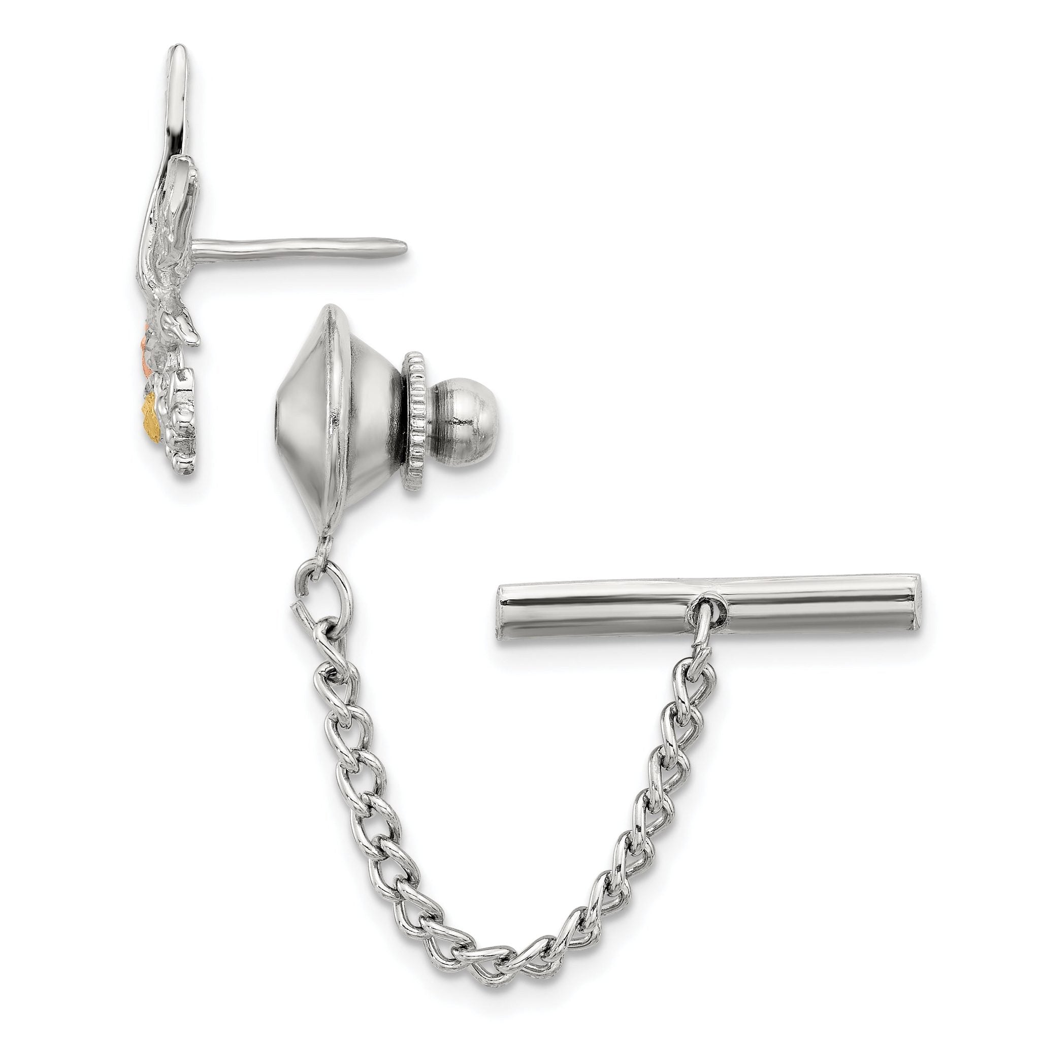 Sterling Silver Gold-Accented Eagle Tie Tac with Rhodium Polish