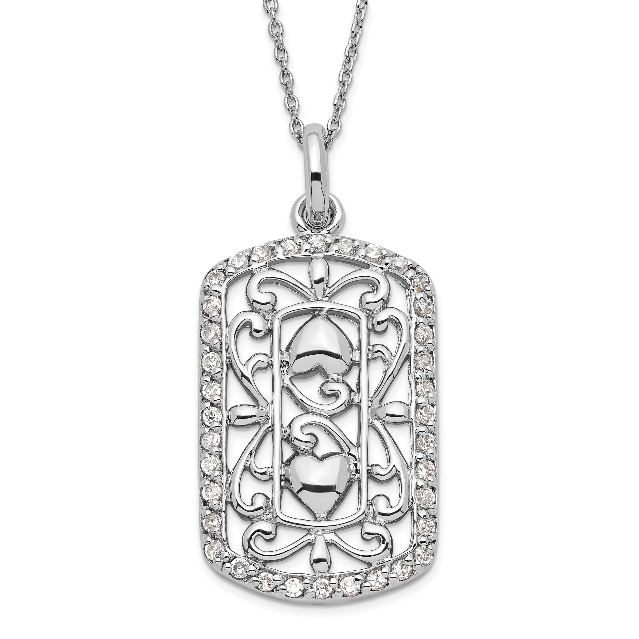 Sterling Silver CZ Necklace with Polished Filigree Design Gift Ready Main image