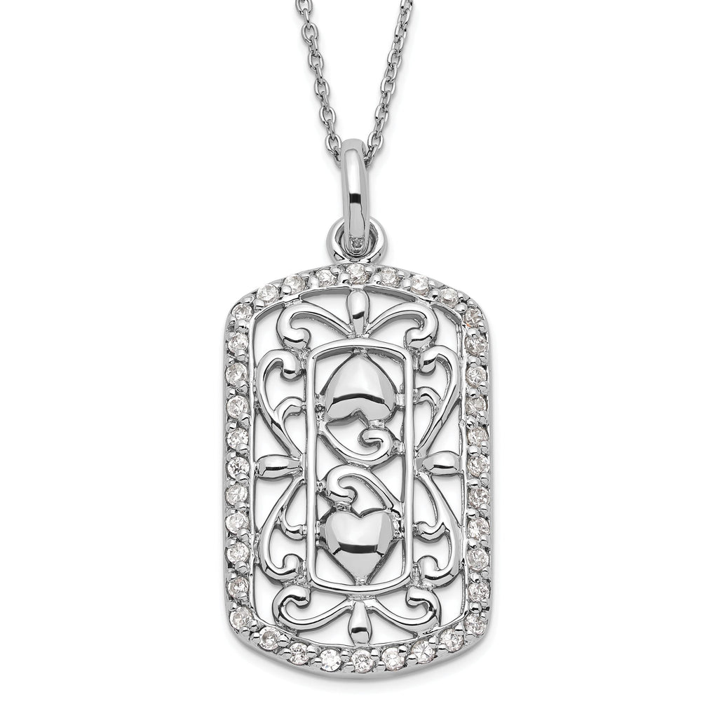 Sterling Silver CZ Necklace with Polished Filigree Design Gift Ready