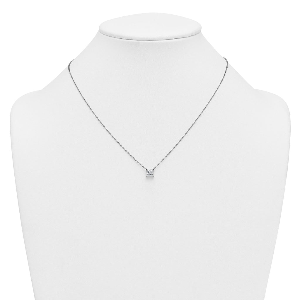 14k White Gold 1 carat Lab Grown Diamond VS/SI+ G+ Princess Complete Four Prong 18 inch Pendant Necklace