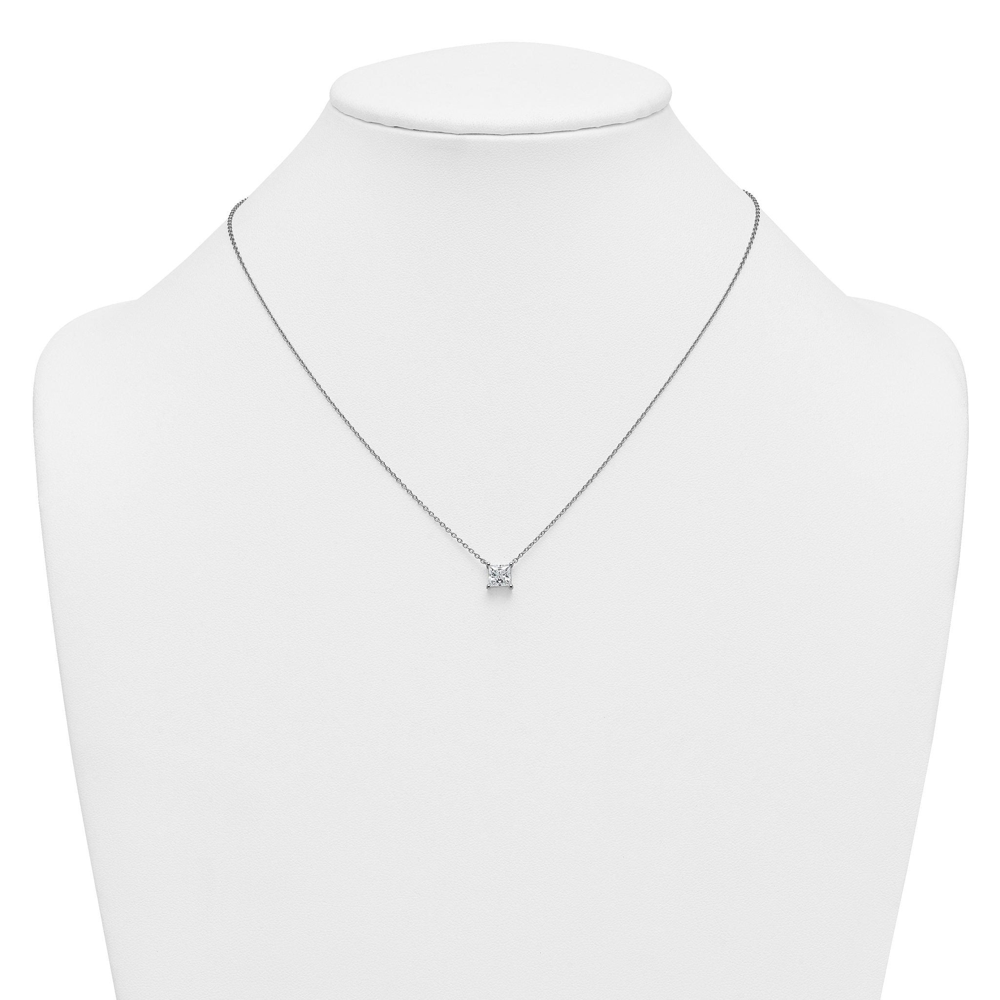 14k White Gold 1 carat Lab Grown Diamond VS/SI+ G+ Princess Complete Four Prong 18 inch Pendant Necklace