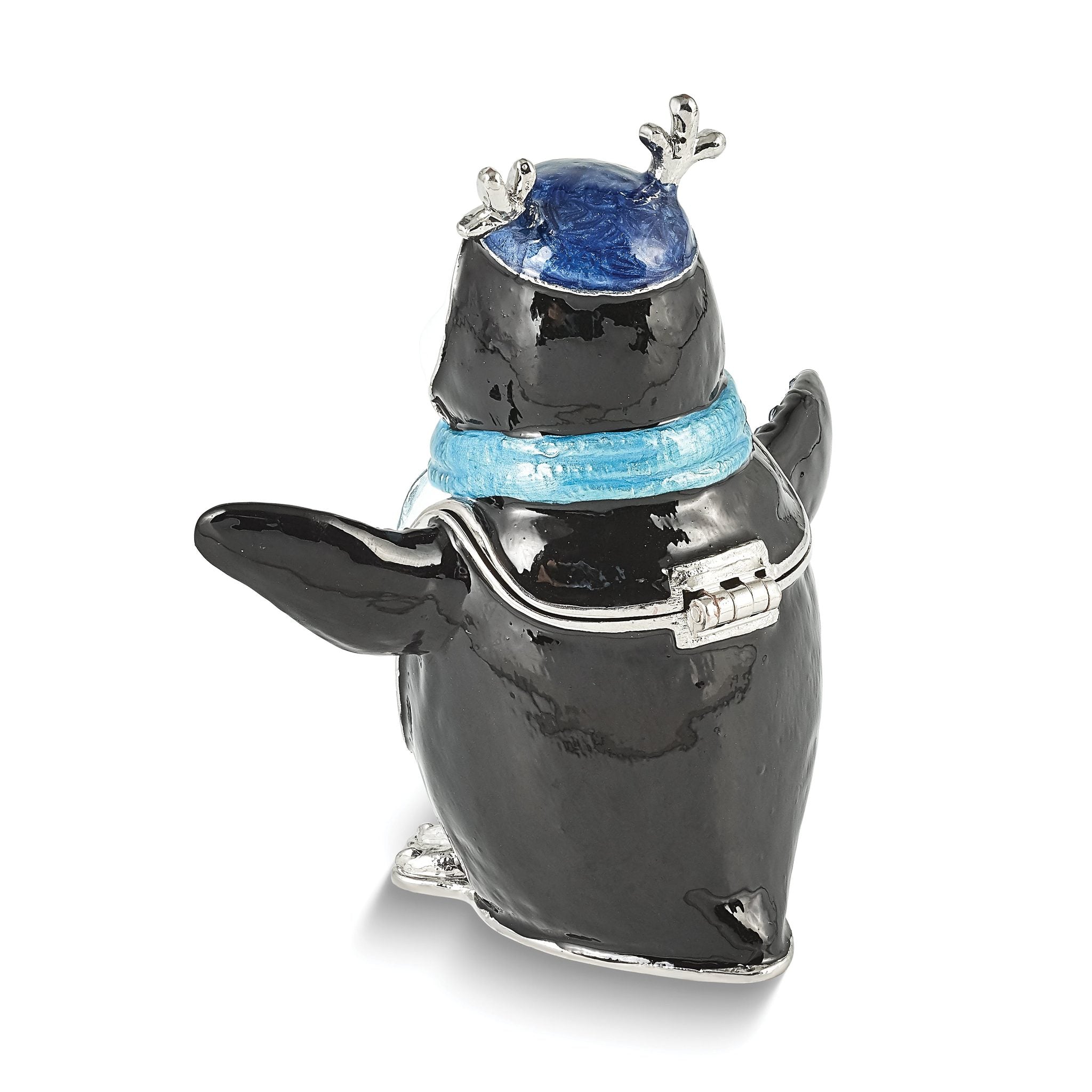 Luxury Giftware by Jere Bejeweled Crystals Silver-tone Enameled PERCY Penguin with Scarf Trinket Box with Matching 18 Inch Necklace