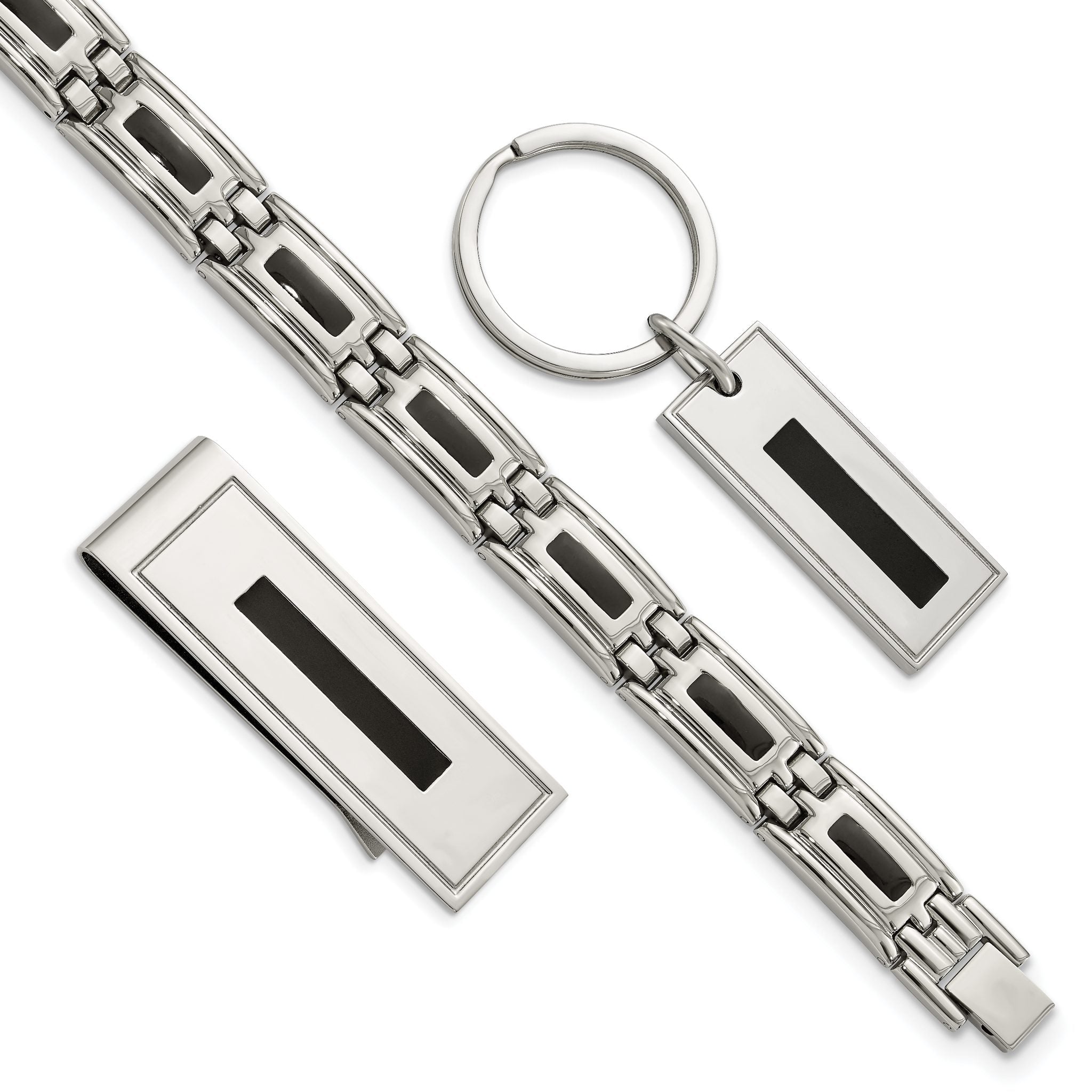 Stainless Steel Men's Jewelry Set with Black Enamel Polished Finish Main image