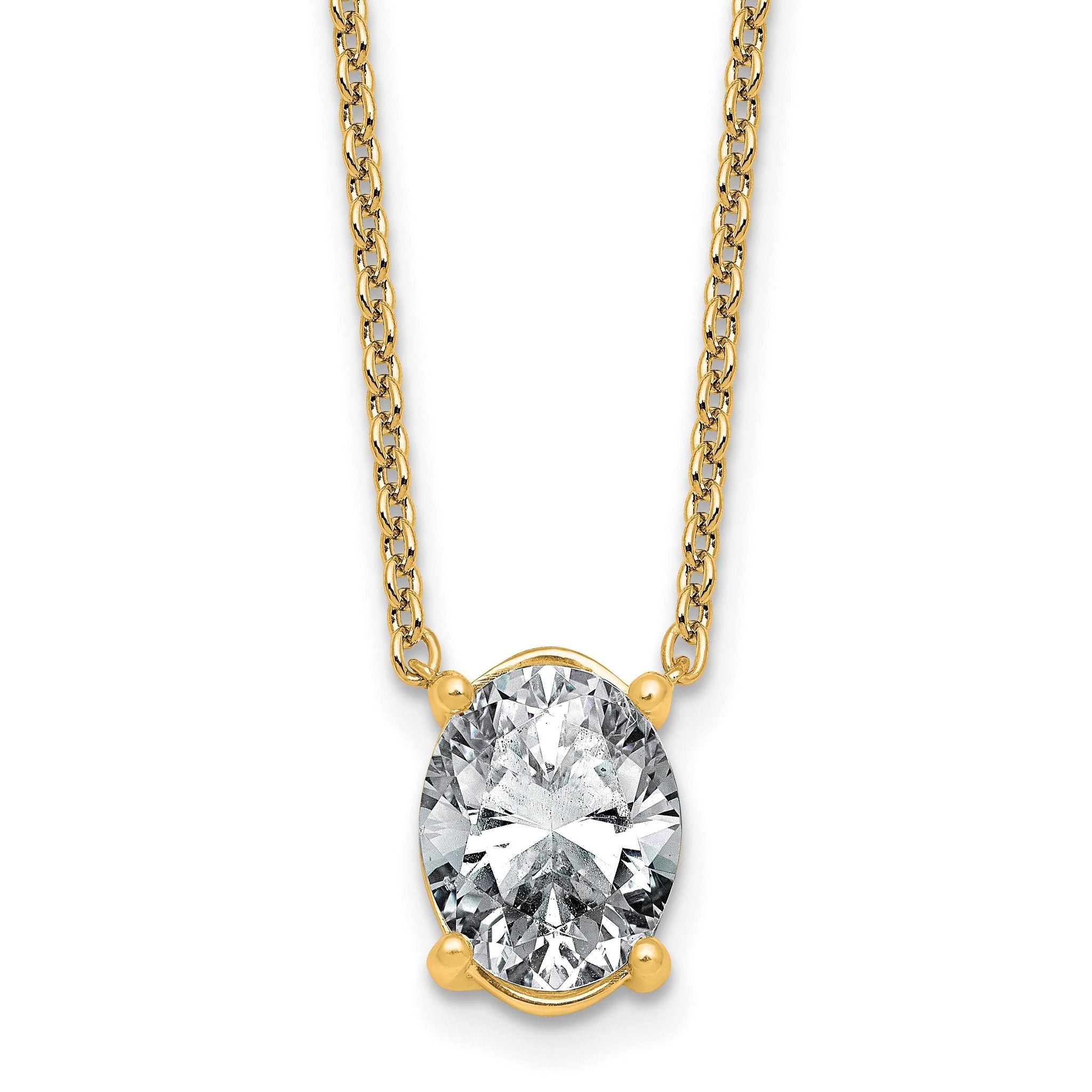 14k 3 carat Certified Lab Grown Diamond VS+ F+ Oval Complete Four Prong 18 inch Pendant Necklace