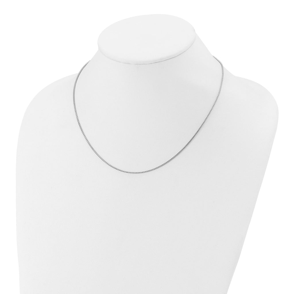 Sterling Silver Rh-plated 1.25mm Round Box 1in+1in Adj. Chain