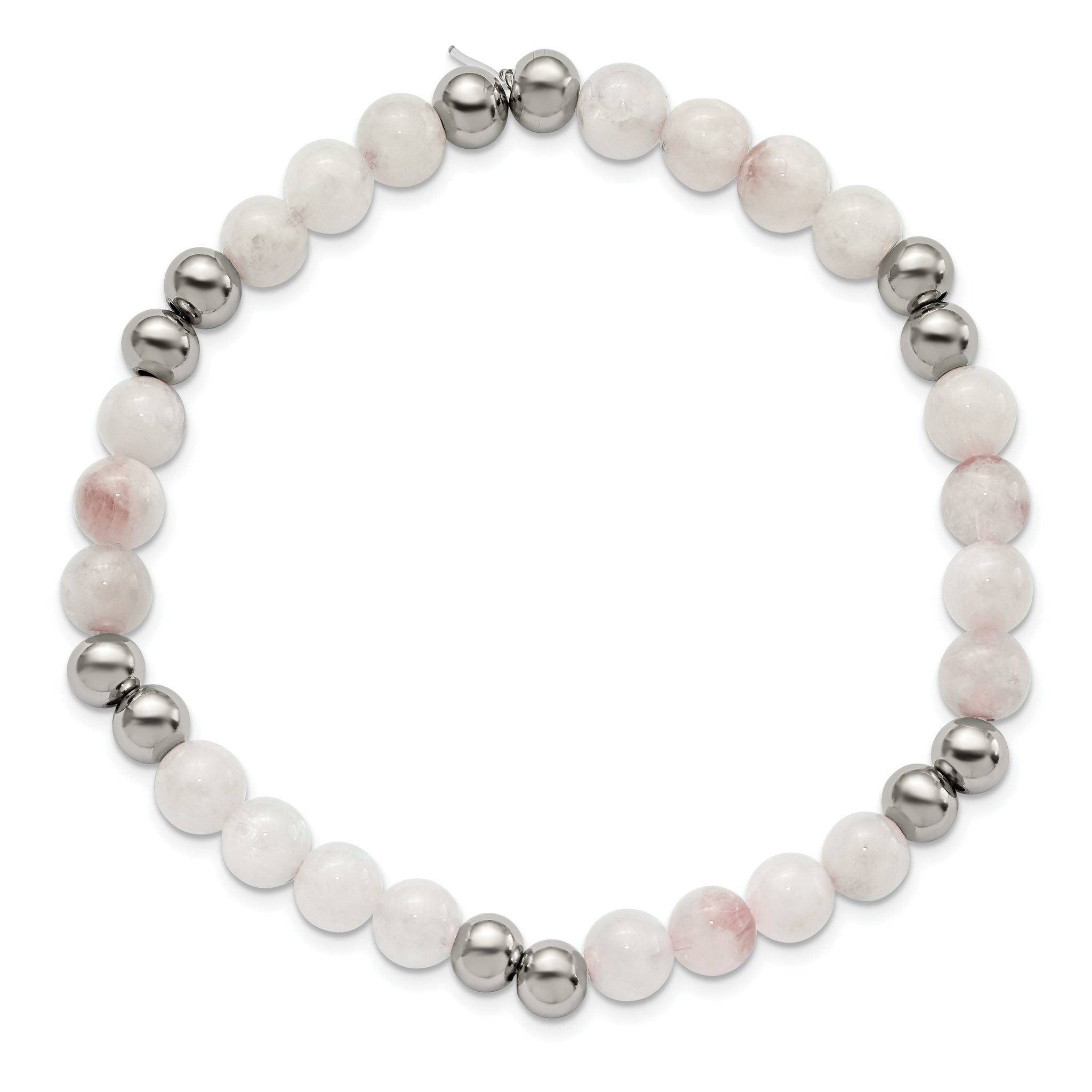 Stainless Steel Polished 6mm White Moonstone Beaded Stretch Bracelet for Women Secondary image