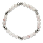 Stainless Steel Polished 6mm White Moonstone Beaded Stretch Bracelet for Women