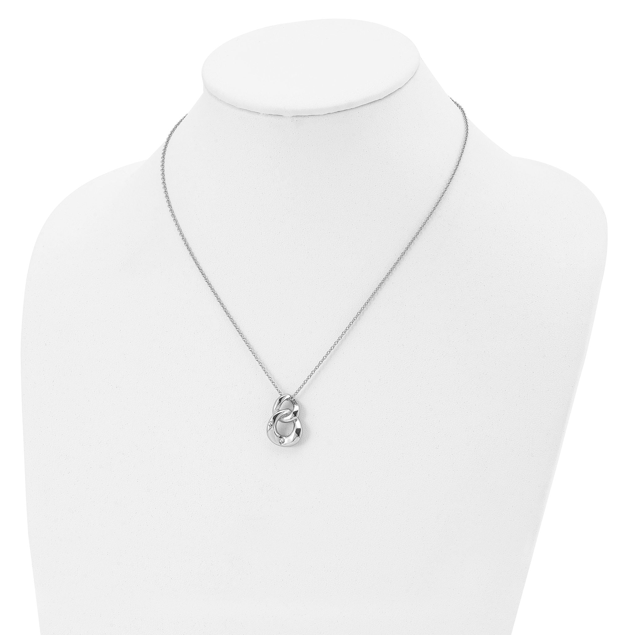 Stainless Steel Polished w/Crystal Two Loop 18in Necklace
