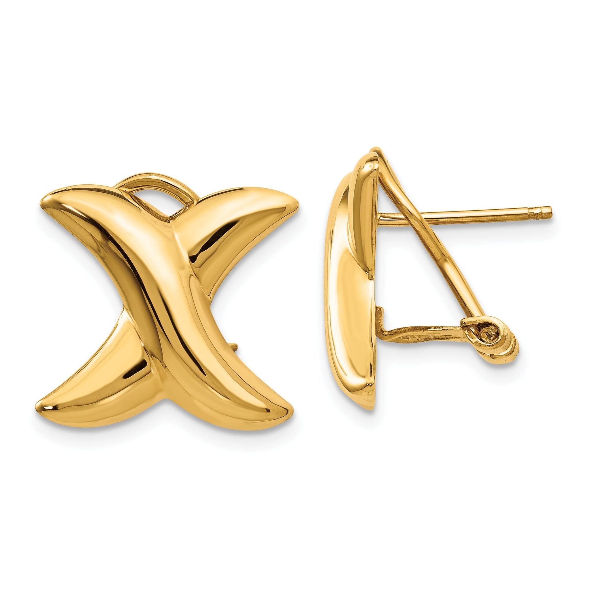 14K Gold Polished Button Earrings with Omega Back  Elegant Hollow Design Main image