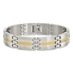Stainless Steel with 14k Gold Accent Brushed and Polished Link Bracelet for Men