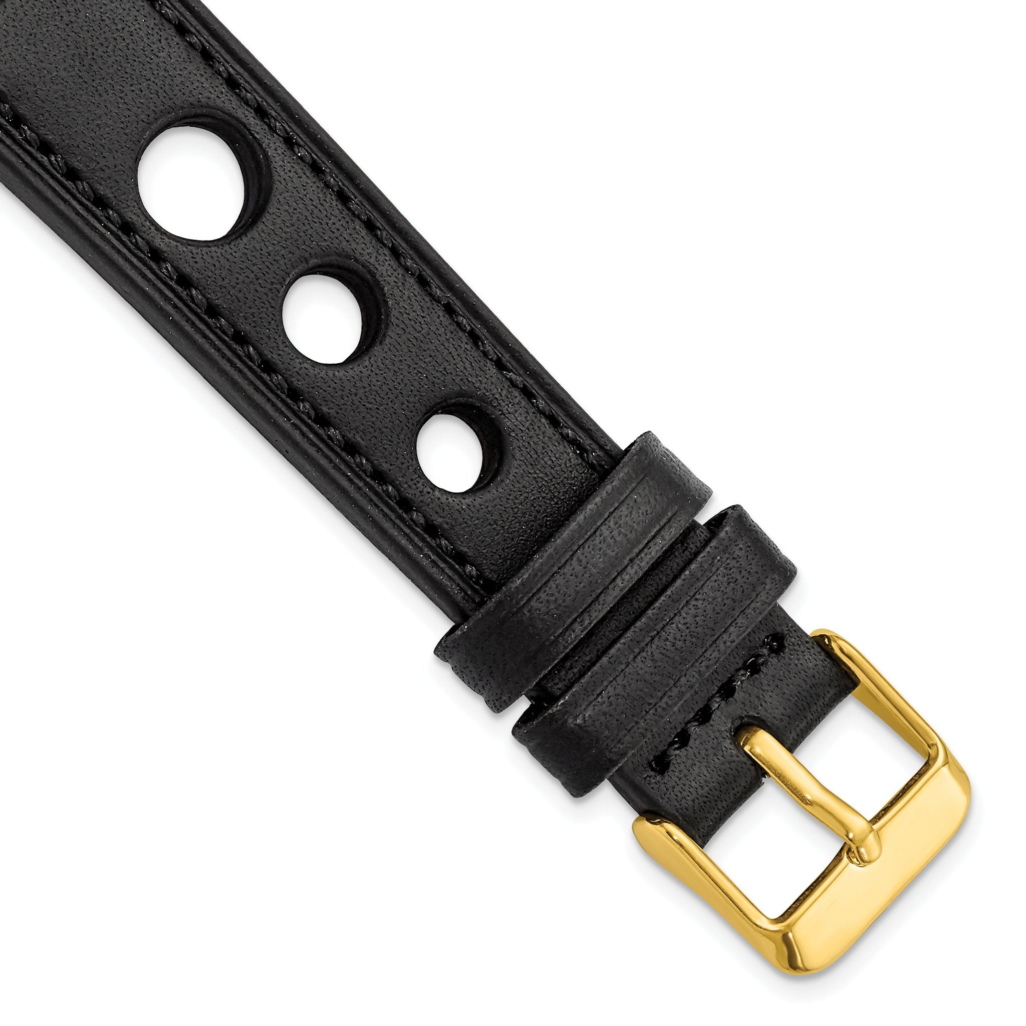 Grand Prix Leather Watch Band in Black with Gold-Tone Buckle, 20mm Main image