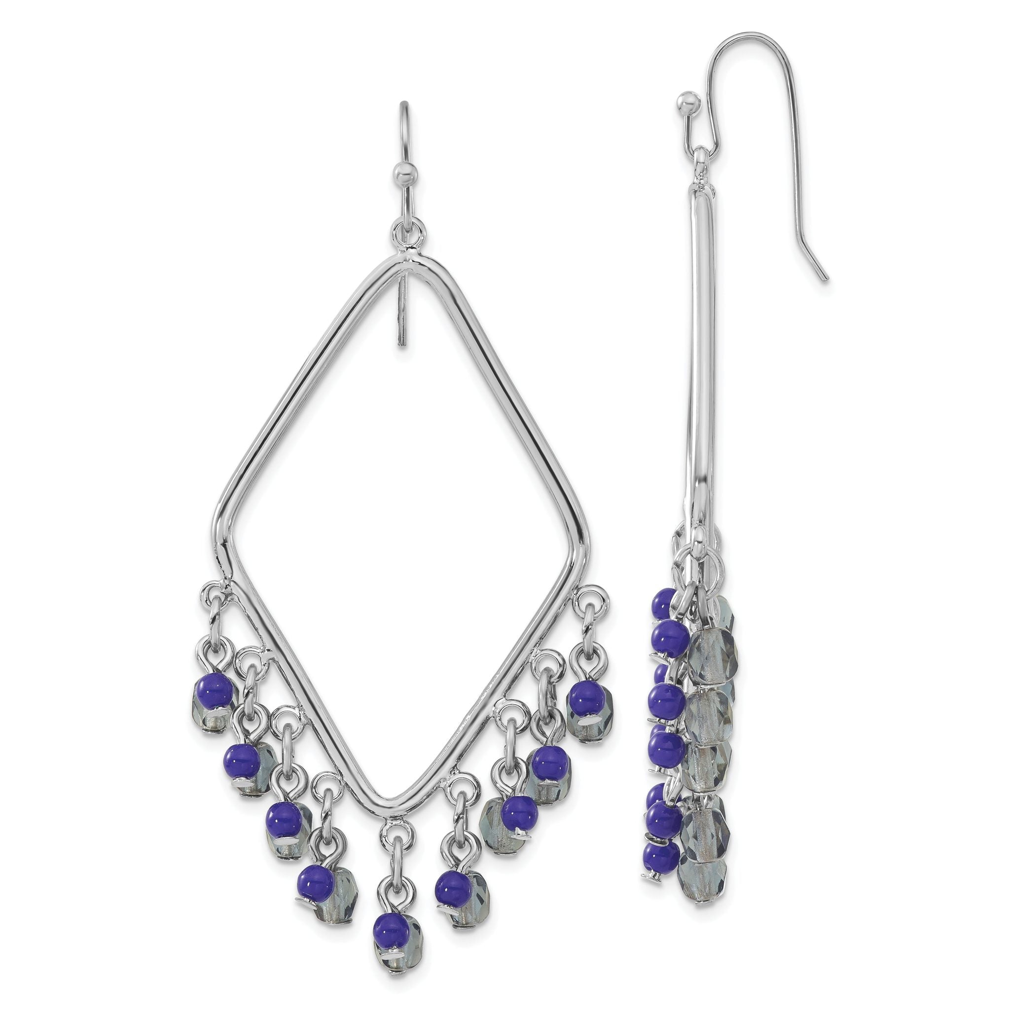 1928 Jewelry Silver-tone Light and Dark Blue Faceted Crystal Beaded Diamond Shaped Dangle Earrings Main image