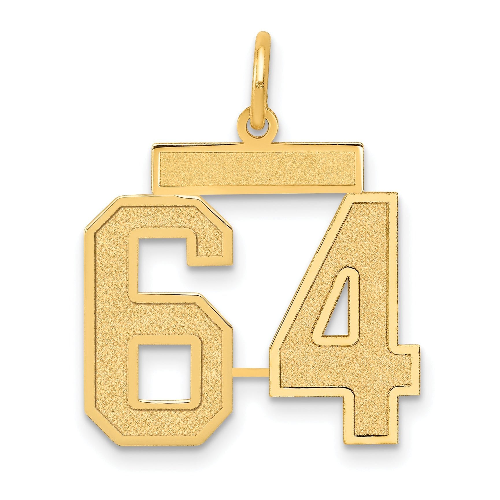 14K Yellow Gold Satin Finish Number 64 Charm  Medium, Laser Cut Design Main image