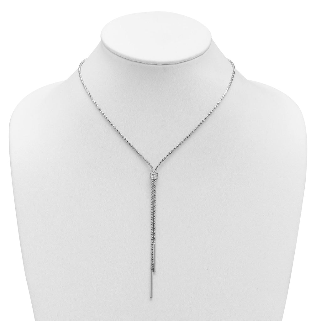 SS RH-plated Polished CZ and Bars Lariat w/ 2in Ext. Necklace