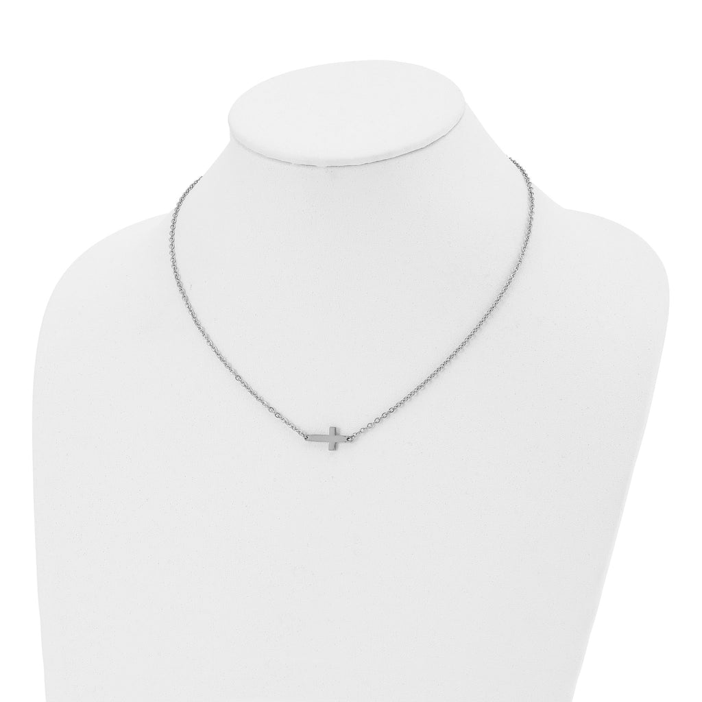 Sophia Jewelers Polished Stainless Steel Unisex Sideways Cross Necklace