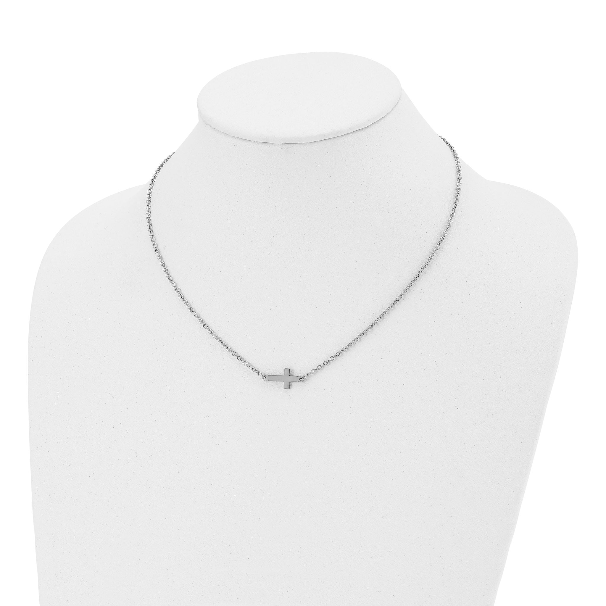 Sophia Jewelers Polished Stainless Steel Unisex Sideways Cross Necklace