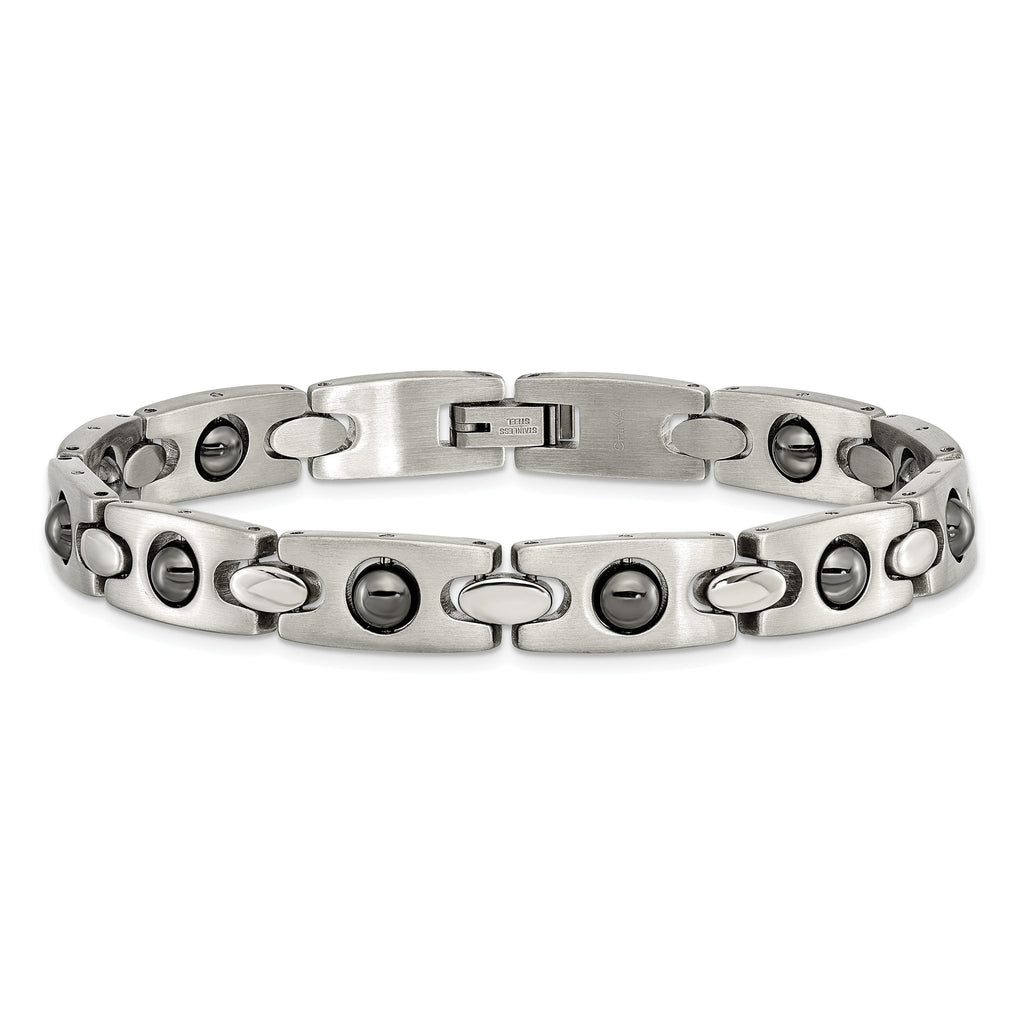 Stainless Steel Brushed and Polished with Magnetic Ball Accent Link Bracelet for Men