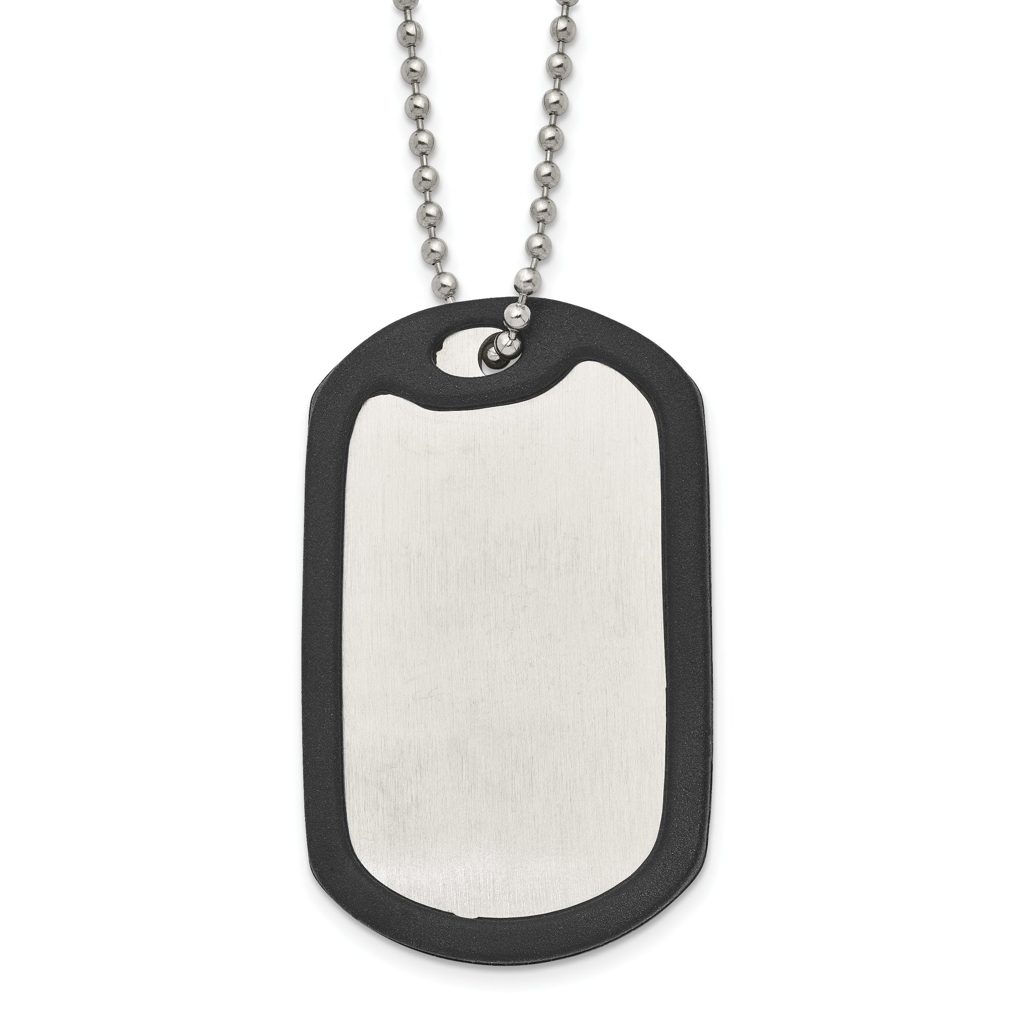 Chisel Stainless Steel Brushedand Polished Dog Tag with Removeable Black Rubber on a 24 inch Ball Chain Necklace Main image