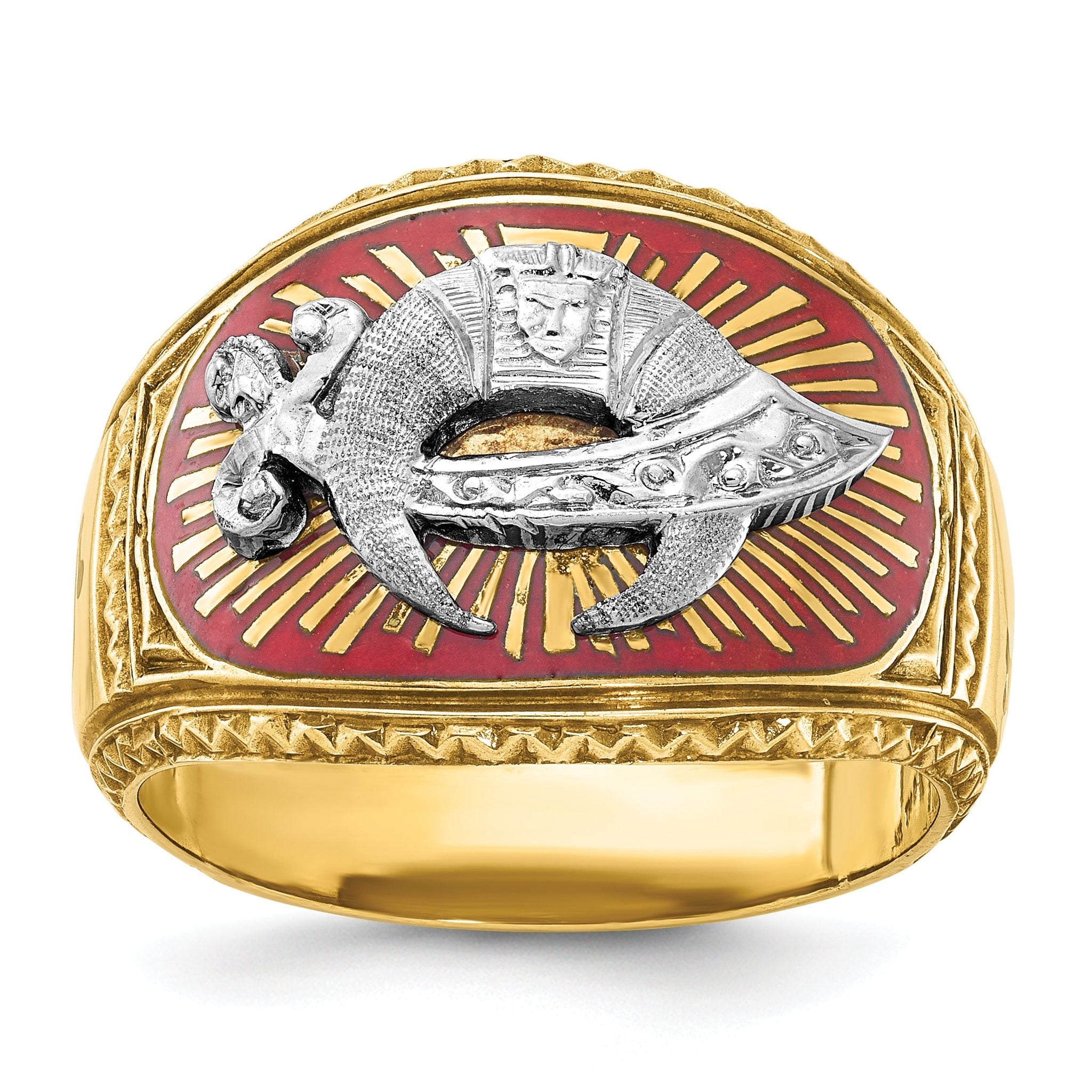 10k Two-tone Men's Polished and Textured with Multi-color Enamel Masonic Shriner's Ring Main image