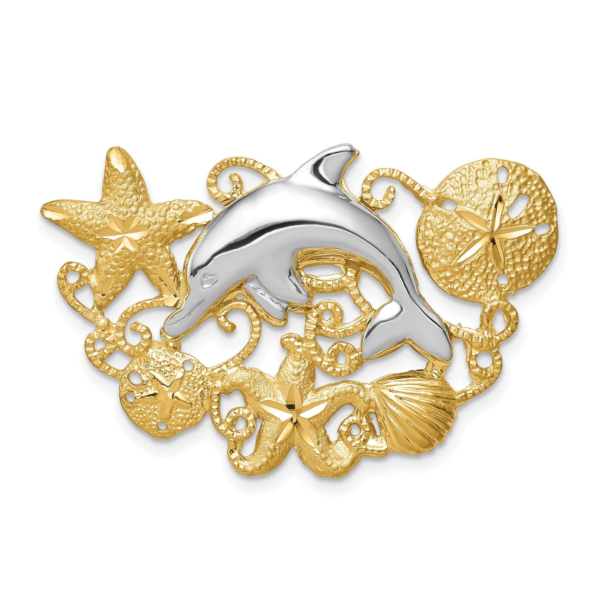 14K Two-Tone Gold Sea Life Pendant Slide for 5mm/6mm Omega