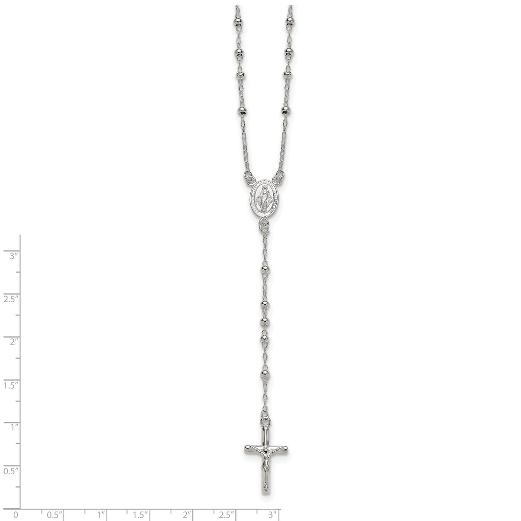 Sterling Silver Polished and Beaded Rosary 24 inch Necklace