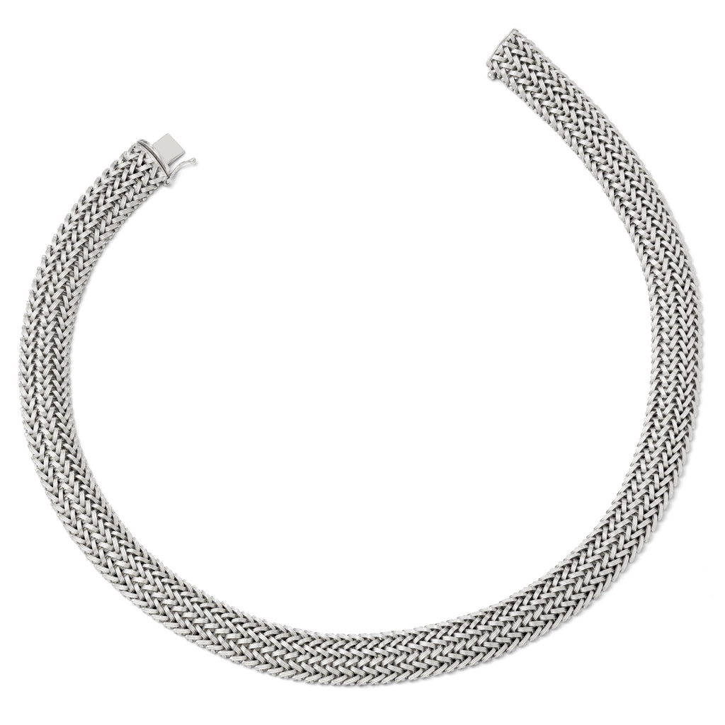 Sterling Silver 925 Polished Mesh Braided Necklace Elegant Fancy Design