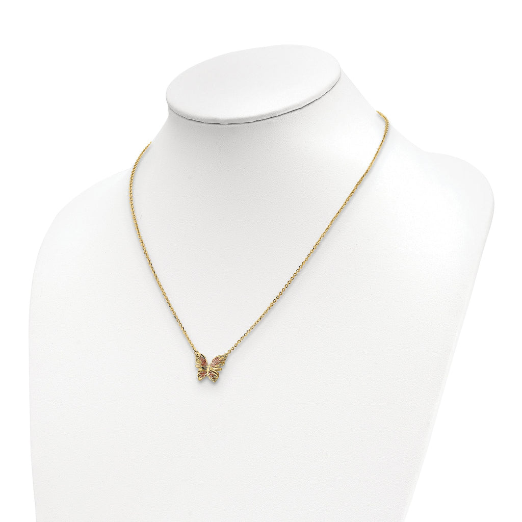 14K Polished D/C w/ Pink Enamel Butterfly Necklace