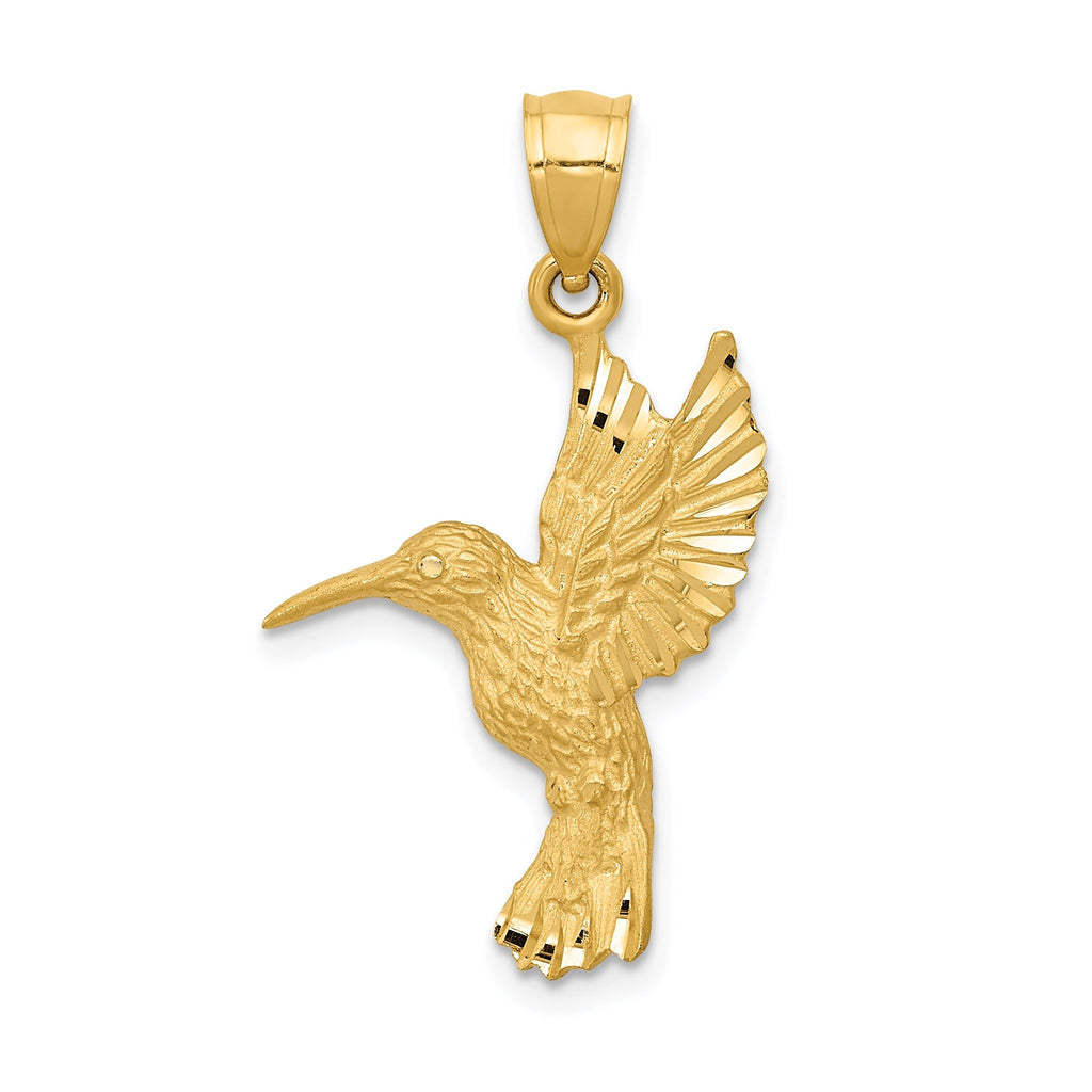 14K Gold Diamond-Cut Hummingbird Pendant with Brushed Finish  Elegant, Solid Design