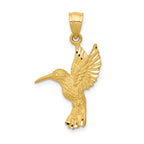 14K Gold Diamond-Cut Hummingbird Pendant with Brushed Finish  Elegant, Solid Design
