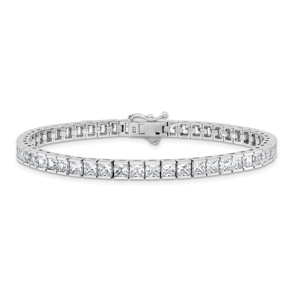Sterling Shimmer Sterling Silver Rhodium-plated Square 3.5mm x 3.5mm CZ 54 Stone 8 inch Bracelet