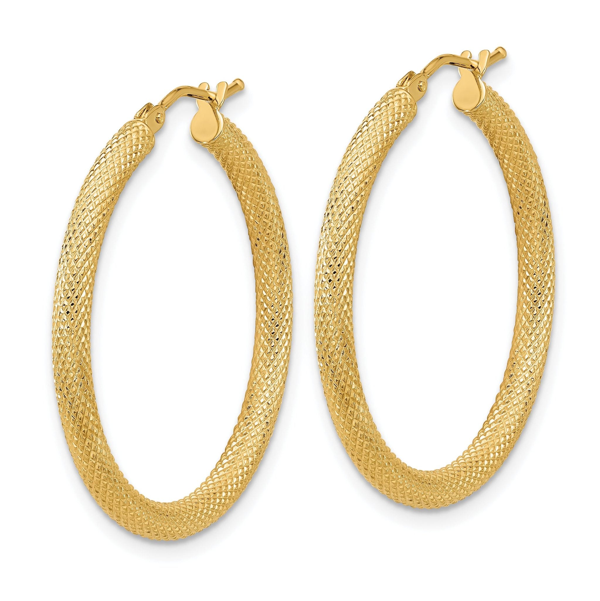 14K Polished and Textured Round Hoop Earrings Secondary image