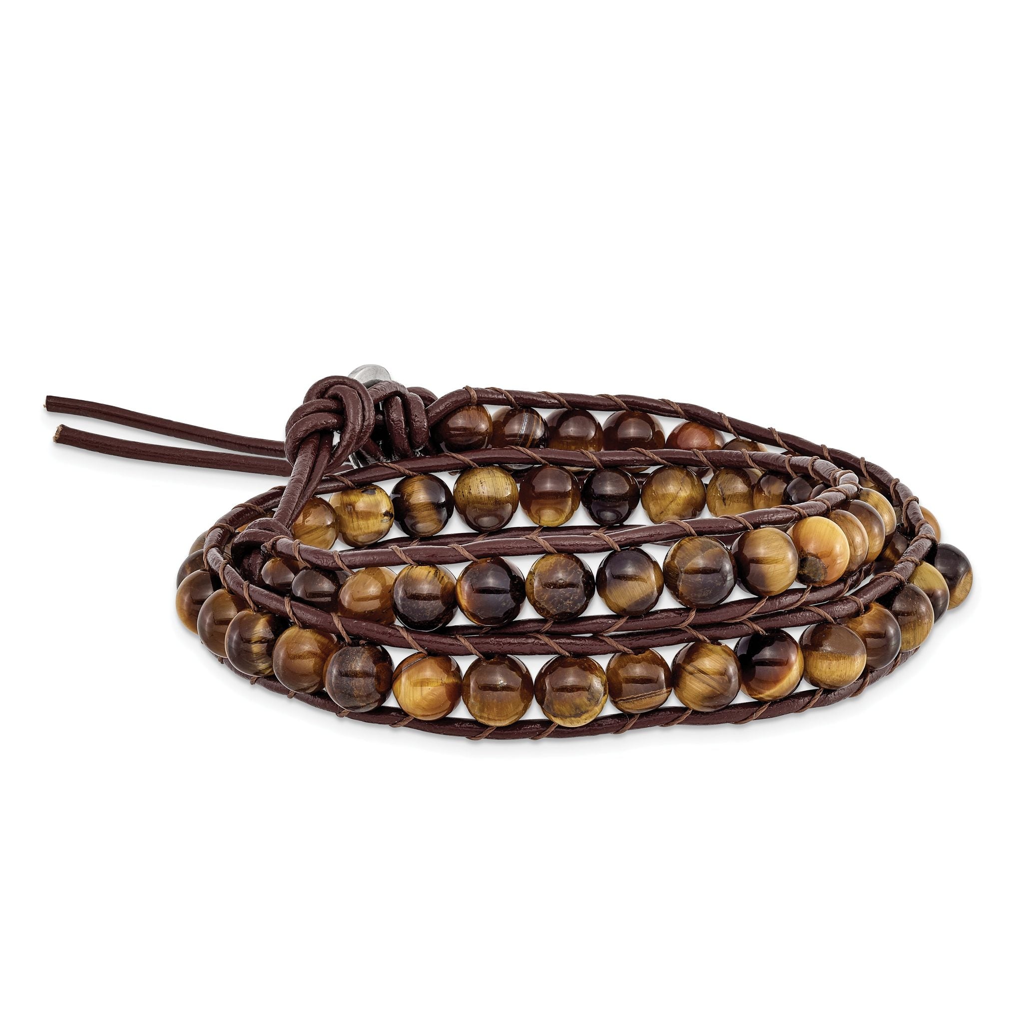 6mm Brown Beads and Leather Cord Multi Wrap Bracelet Main image
