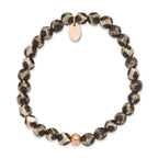 Stainless Steel Polished Rose IP-plated 6mm Black and White Agate Beaded Stretch Bracelet for Women
