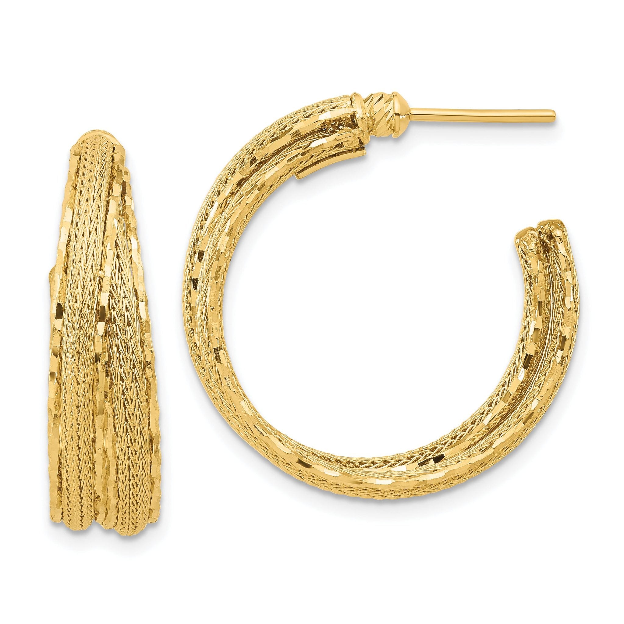 14K Diamond-cut and Textured Post Hoop Earrings Main image