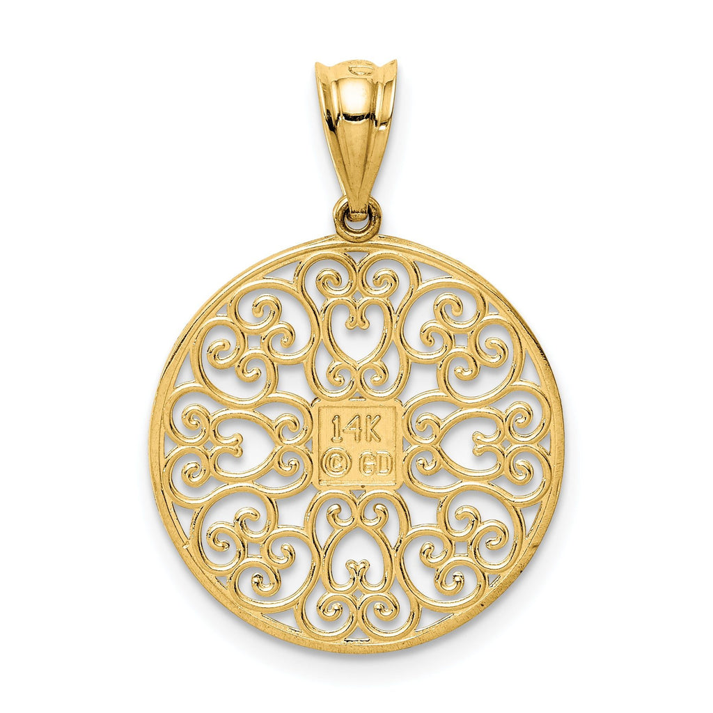 14K Gold Fancy Filigree Charm with Diamond-Cut Polished Finish  Elegant and Timeless Design