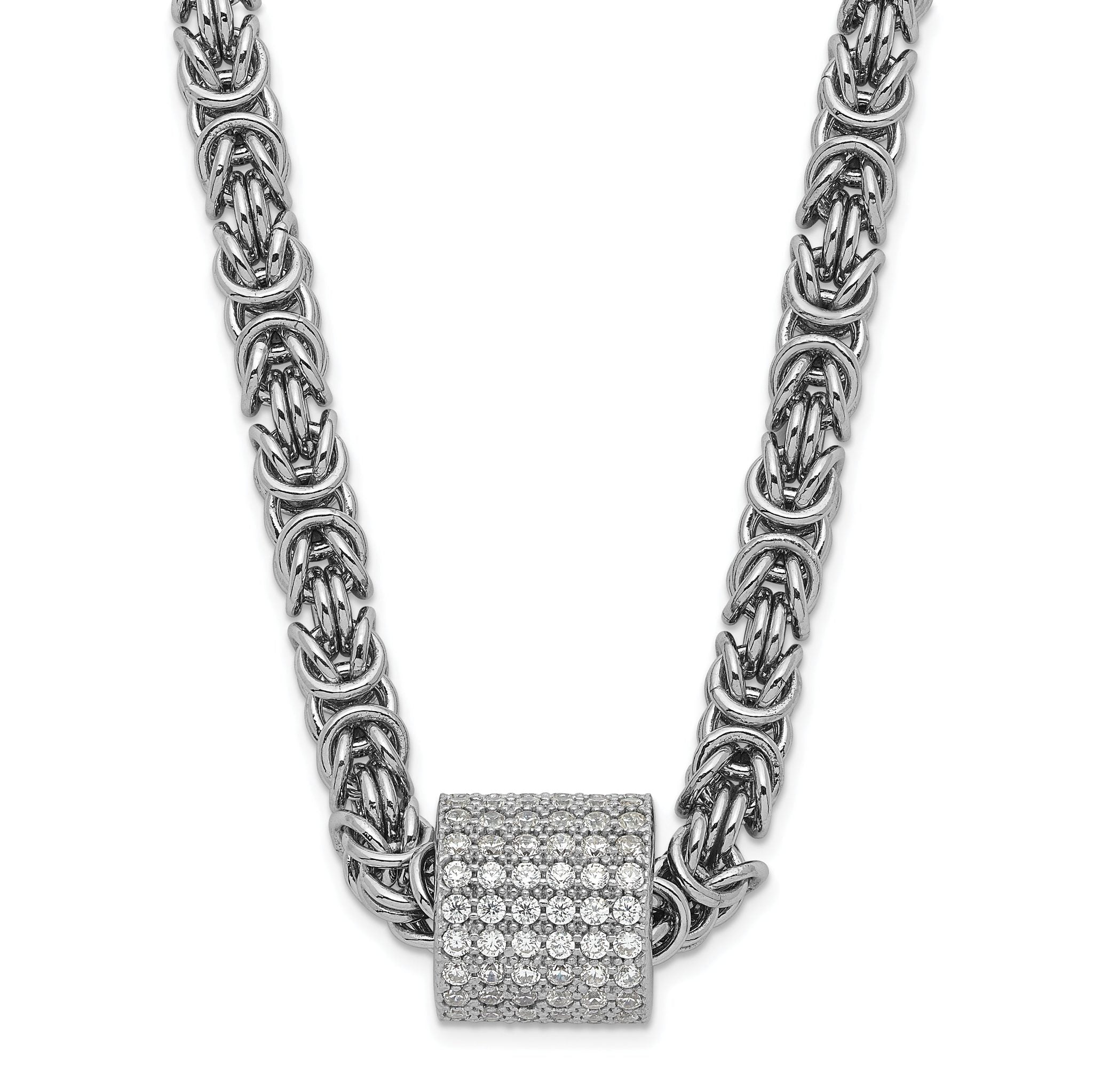 Sophia Jewelers Sterling Silver 925 CZ Byzantine Chain Necklace 18 Main image