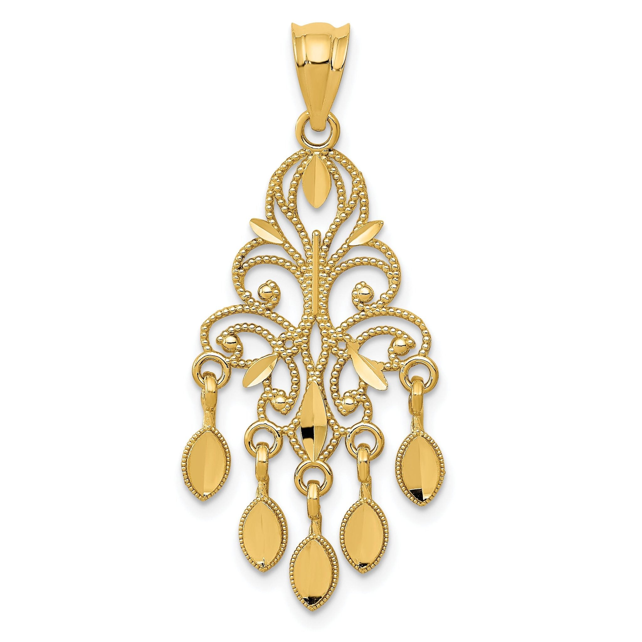 14K Gold Polished Diamond-Cut Chandelier Pendant  Elegant Solid Design Main image