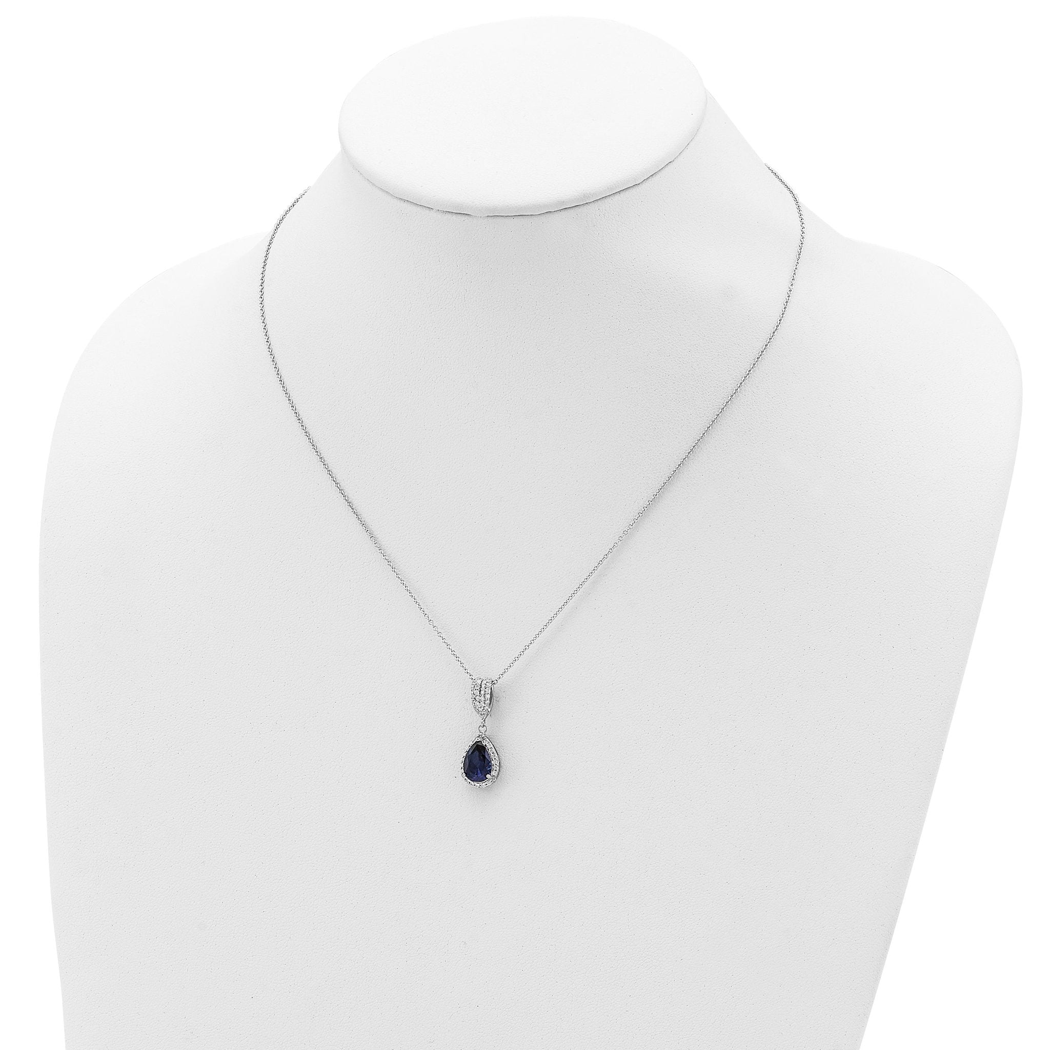 Cheryl M Sterling Silver Rhodium-plated Brilliant-cut Lab Created Dark Blue Spinel and Brilliant-cut White CZ Teardrop Halo 18 Inch Necklace Secondary image