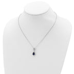 Cheryl M Sterling Silver Rhodium-plated Brilliant-cut Lab Created Dark Blue Spinel and Brilliant-cut White CZ Teardrop Halo 18 Inch Necklace