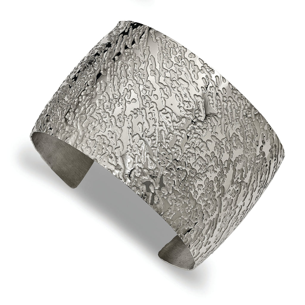 Stainless Steel Polished Textured 4.50mm Cuff Bangle Bracelet for Women