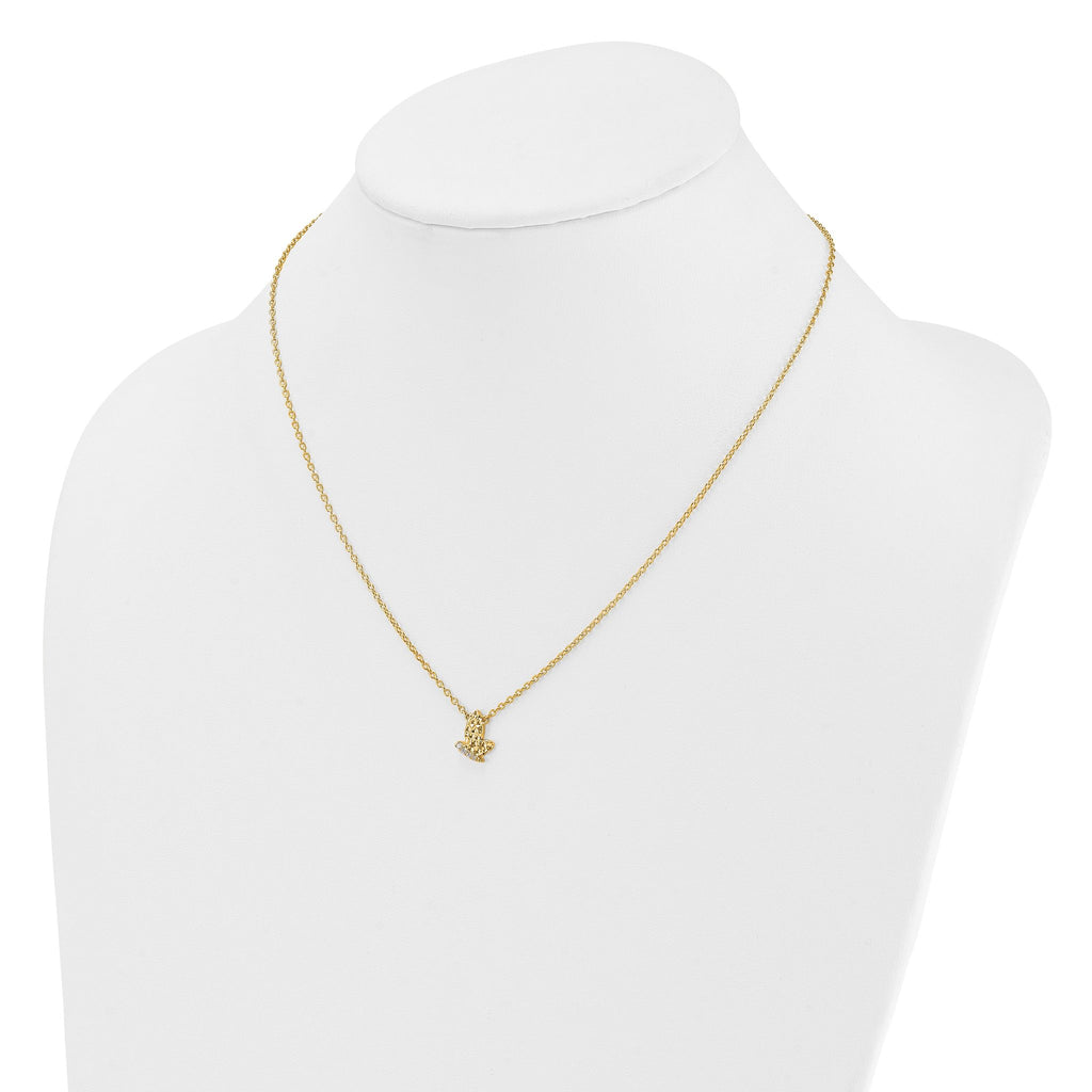 14K Polished and Hammered 1/20 carat Diamond Butterfly 18 inch Necklace