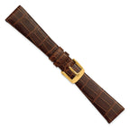 18mm Havana Flat Genuine Louisiana Alligator Leather with Gold-tone Buckle 7.5 inch Watch Band