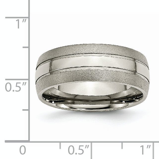 Grooved Wedding Band in Titanium, 8mm