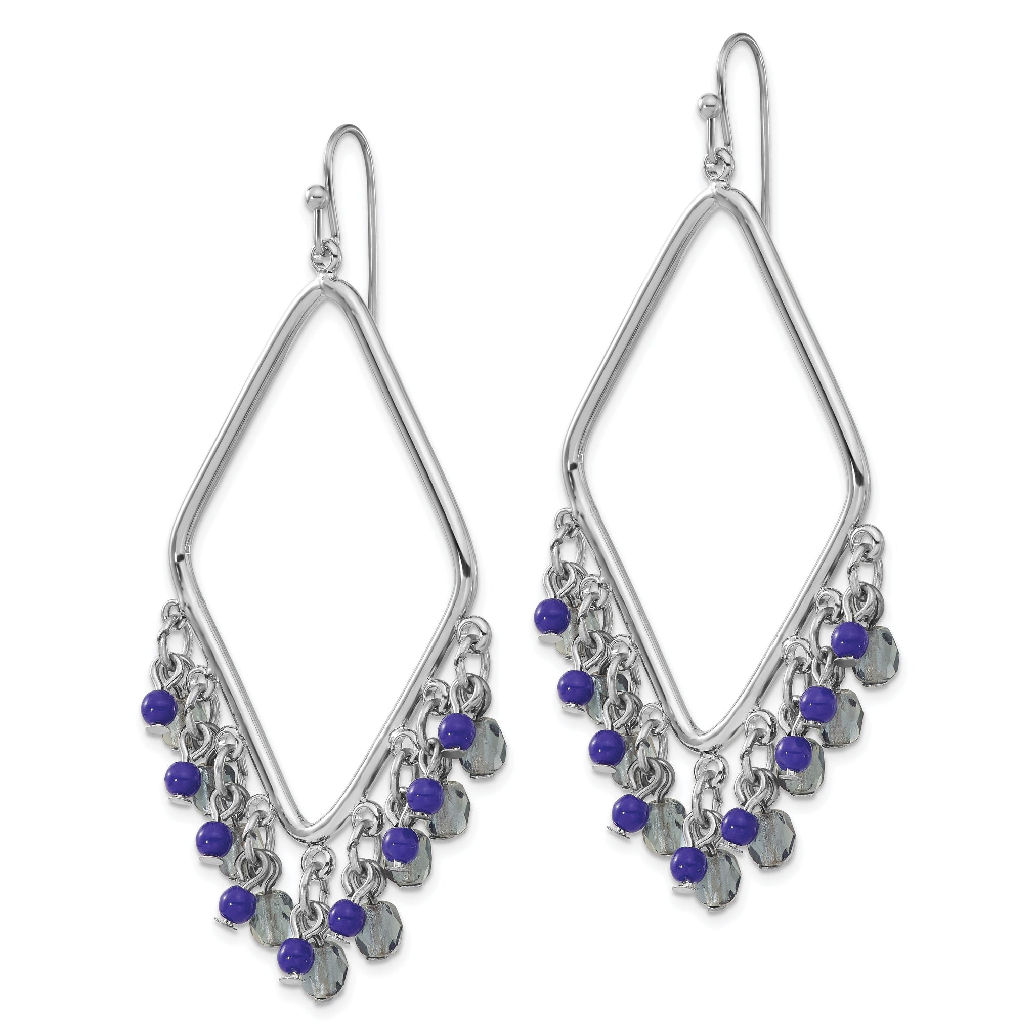 1928 Jewelry Silver-tone Light and Dark Blue Faceted Crystal Beaded Diamond Shaped Dangle Earrings Secondary image
