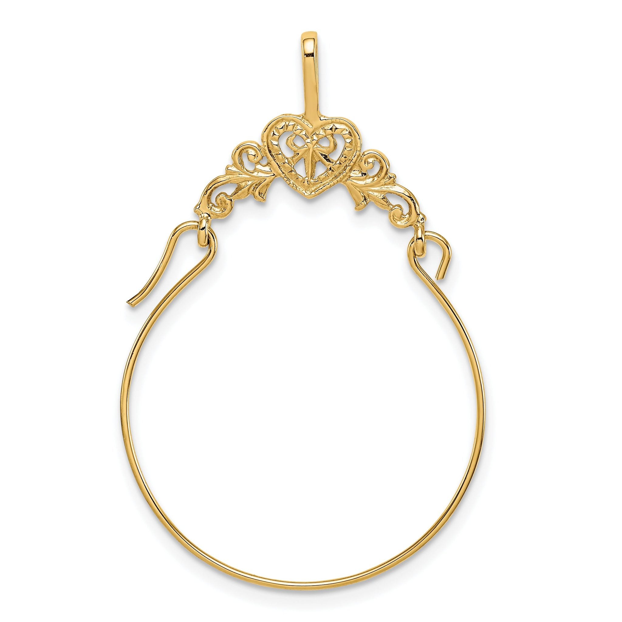 14K Gold Polished Filigree Heart Charm Holder Pendant Elegant Design
