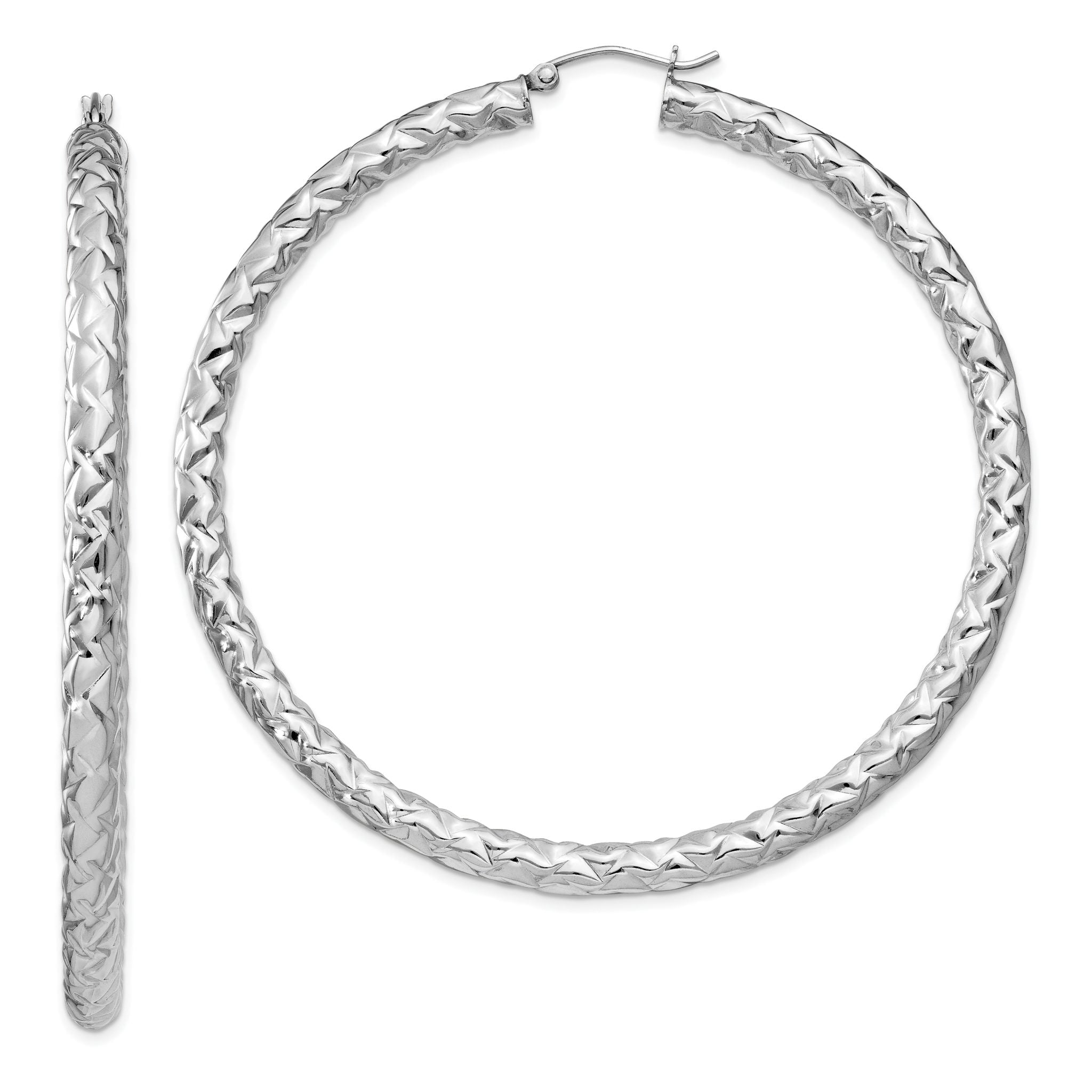 Sophia Jewelers Sterling Silver Rhodium-Plated Textured Hoop Earrings 4x65mm Main image