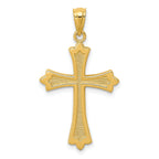14K Yellow Gold Solid Budded Cross Pendant  Elegant Casted Design