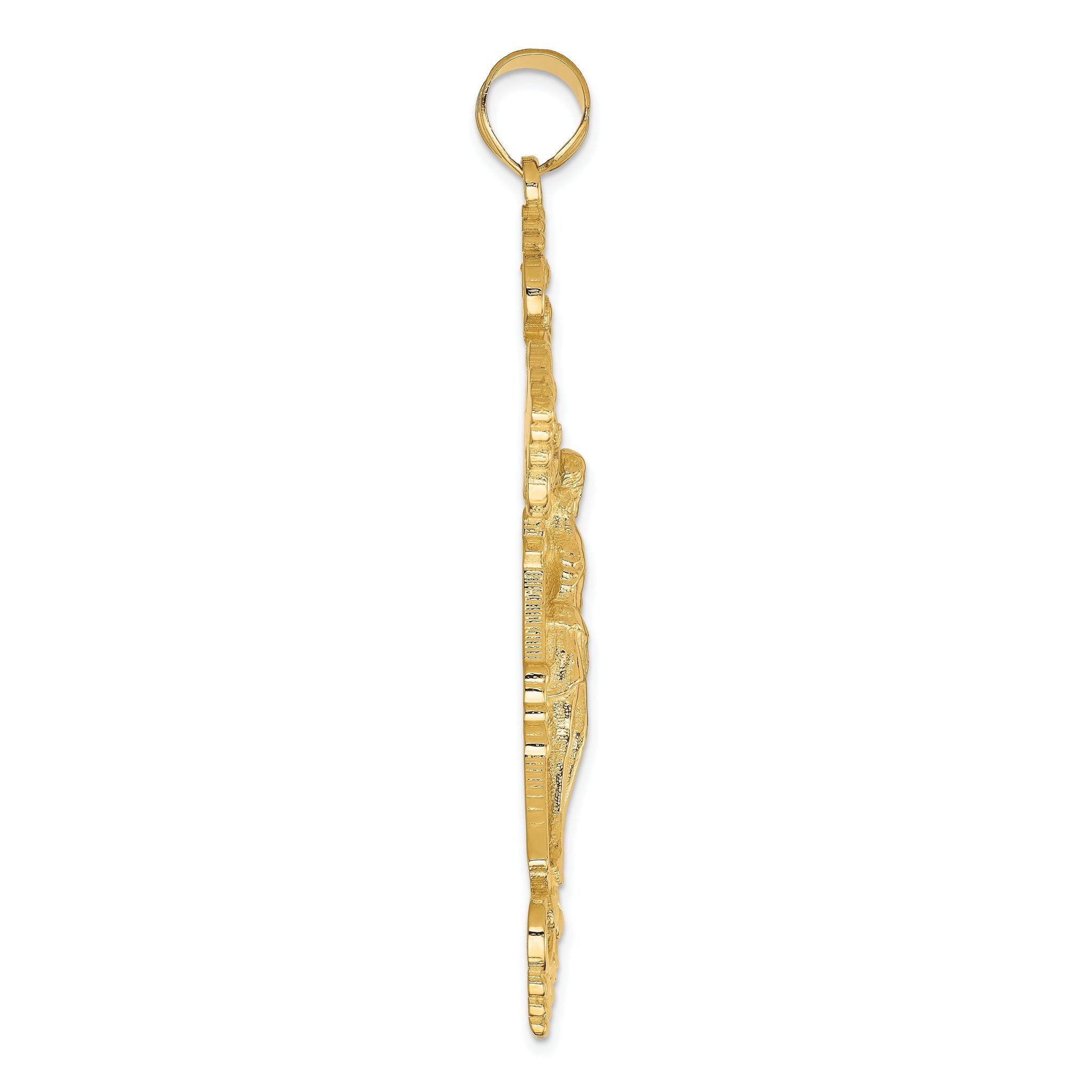 14K Gold Fleur De Lis Crucifix Pendant Elegant Themed Design Secondary image