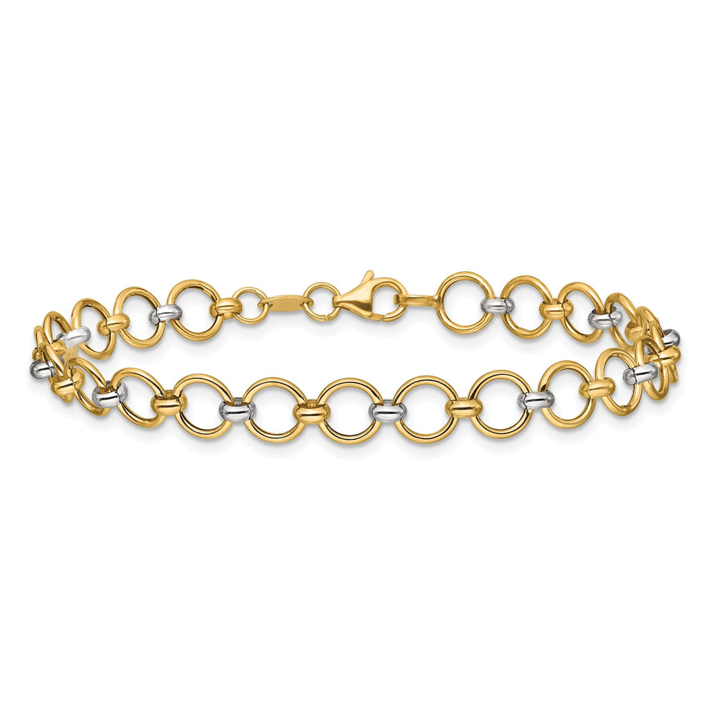 10K w/White Rhodium Polished Fancy Circle Link Bracelet