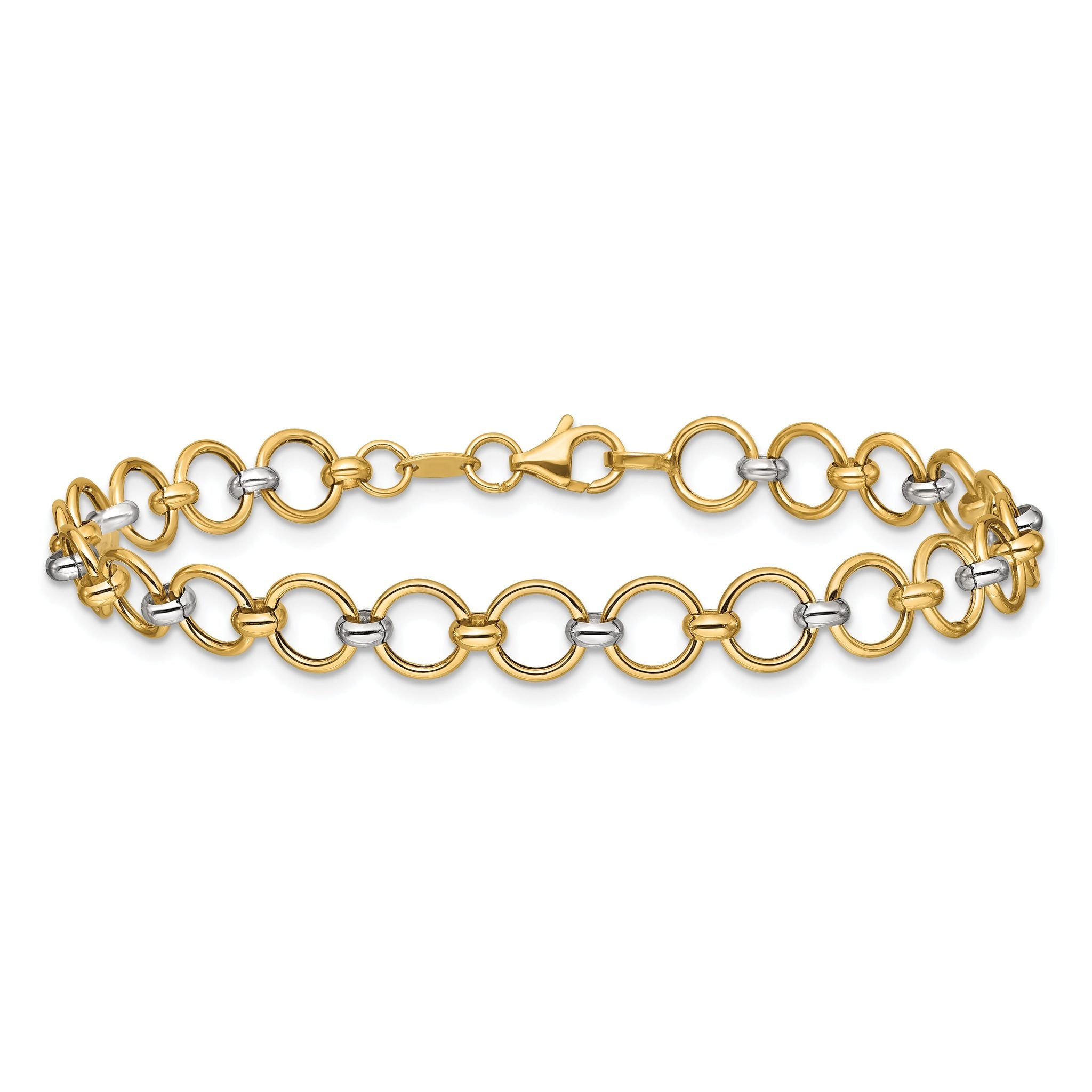 10K w/White Rhodium Polished Fancy Circle Link Bracelet